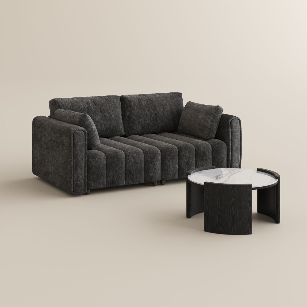 Modern Black Chenille Living Room Set