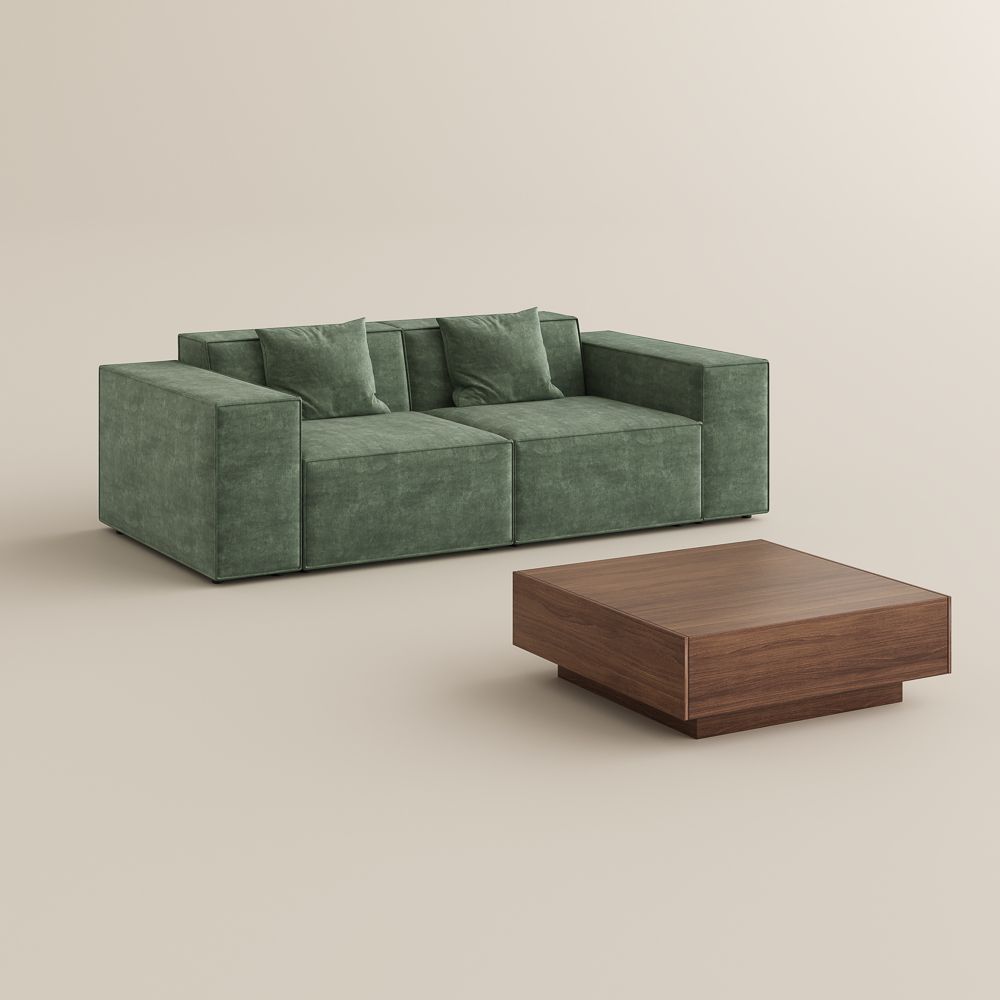 Mid Century Modern Green Fabric Living Room Set