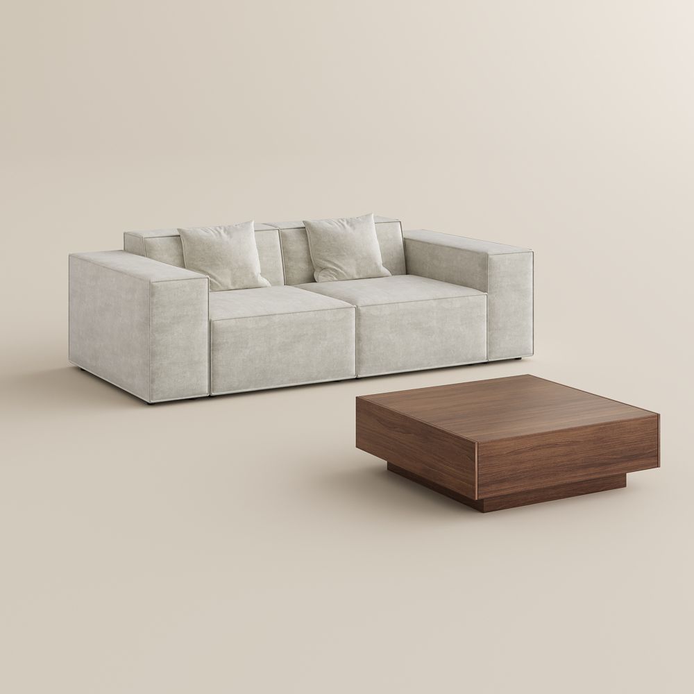 Mid Century Modern Beige Fabric Living Room Set