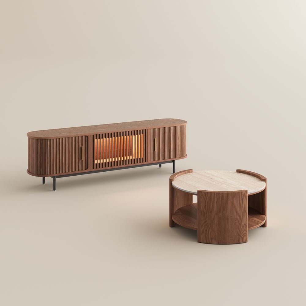 Eos Walnut Plywood Living Room Set