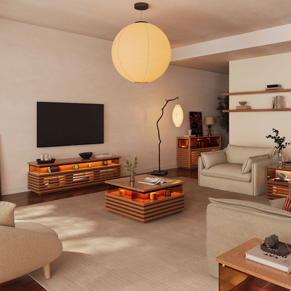 Mid Century Modern Walnut Engineered Wood Living Room Set