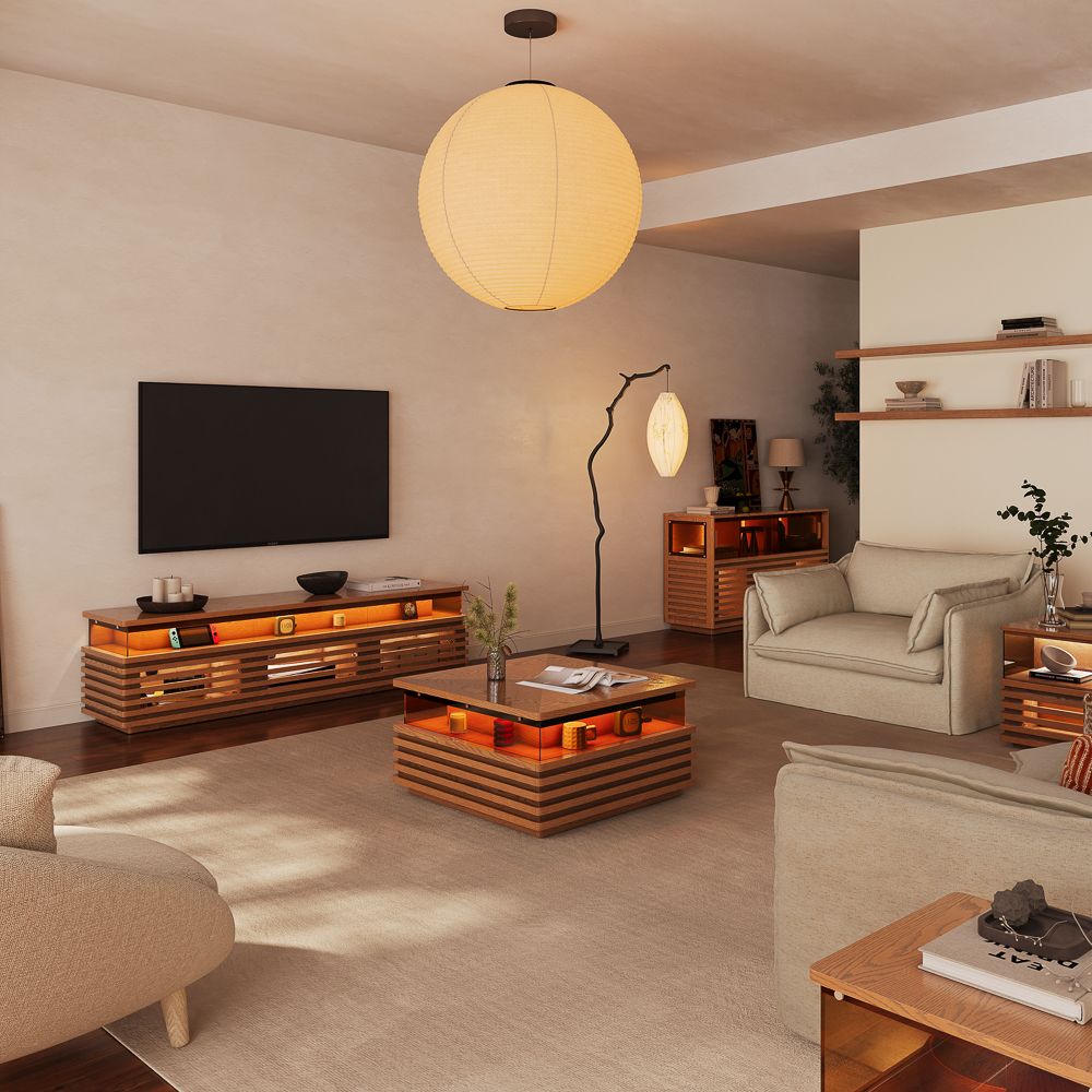 Mid Century Modern Walnut Engineered Wood Living Room Set