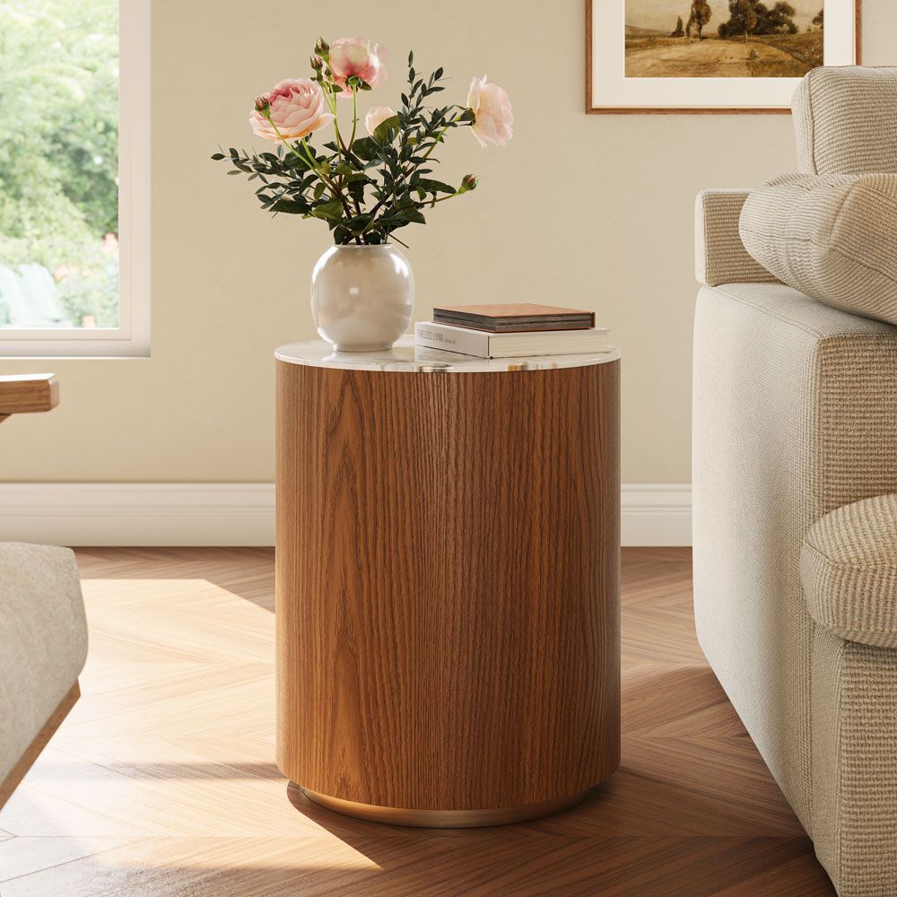 Modern Walnut Color Sintered Stone Living Room Set