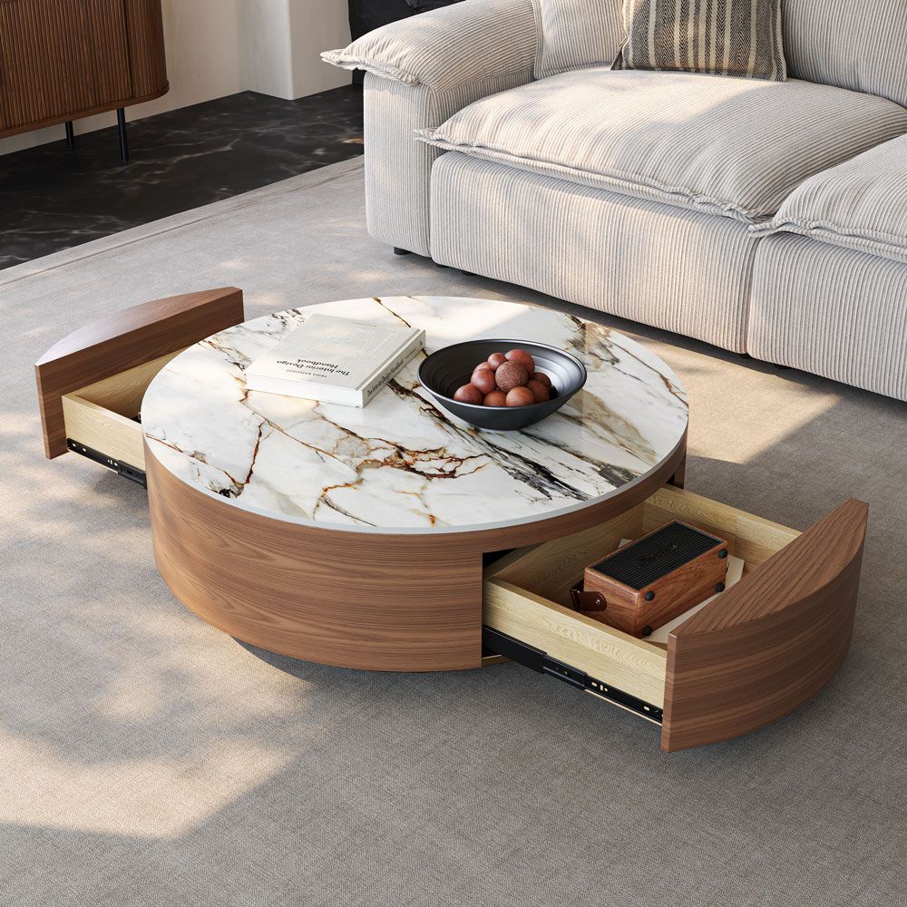 with Storage Walnut Color Sintered Stone Living Room Set
