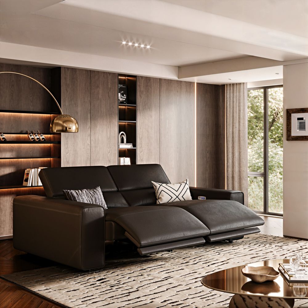 Modern Minimalist Black Eco-friendly Microfiber Leather Modular Sofas