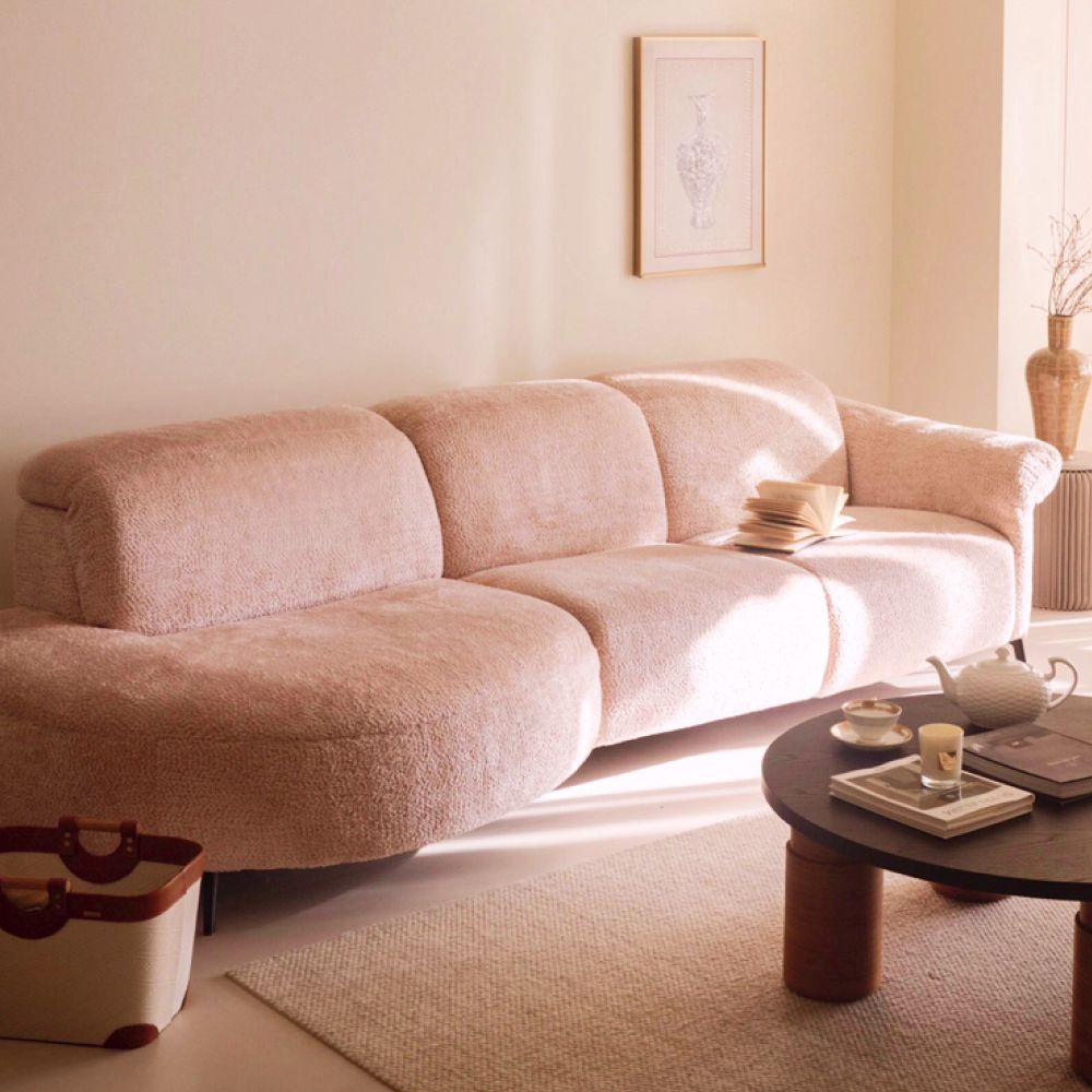 Chenille Fabric Pink Chenille Modular Sofas