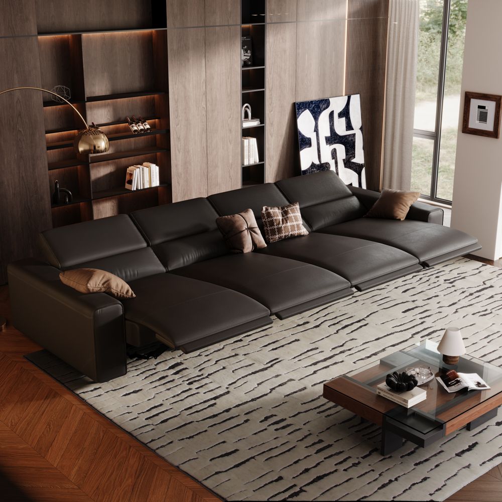 Pure Color Black Eco-friendly Microfiber Leather Modular Sofas