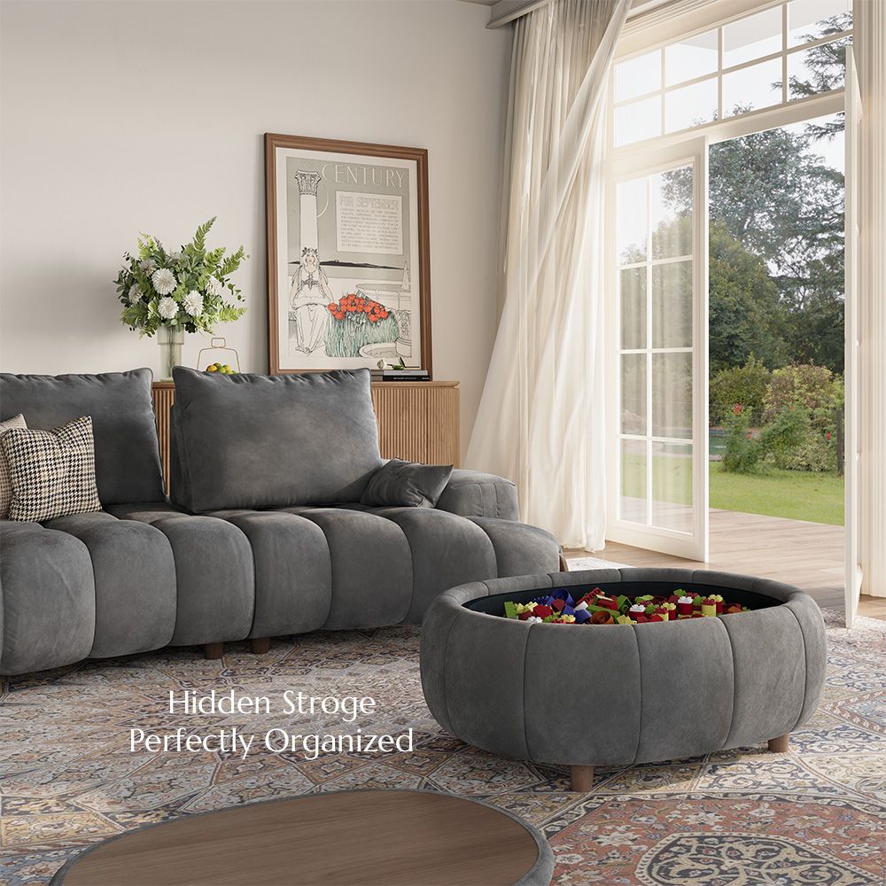 Grey Velvet Storage Ottoman
