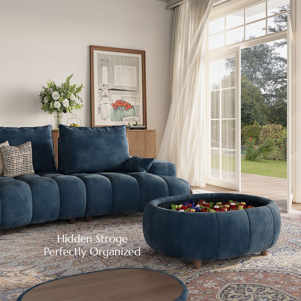 Relaxed Blue Velvet Modular Sofas