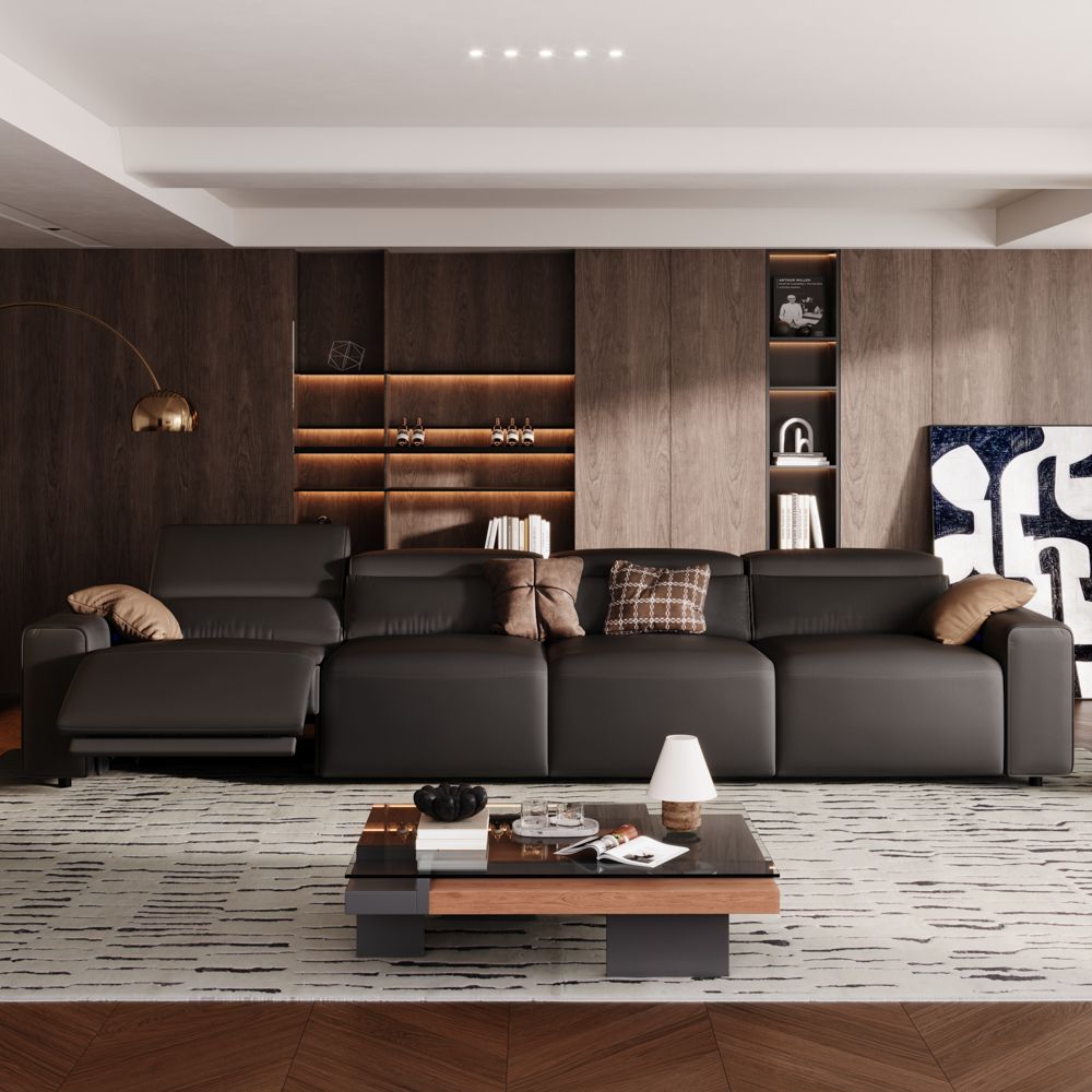 Extendable Black Eco-friendly Microfiber Leather Modular Sofas