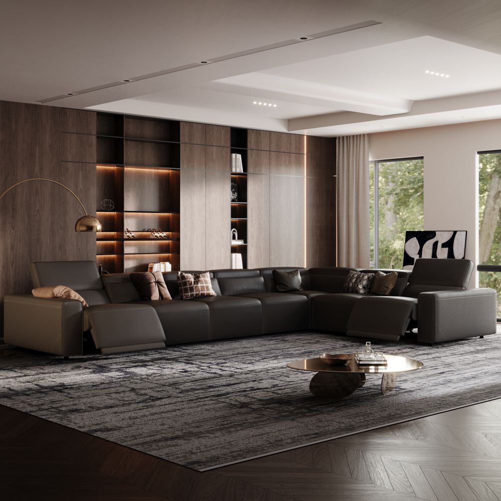 Power Outlet Black Eco-friendly Microfiber Leather Modular Sofas