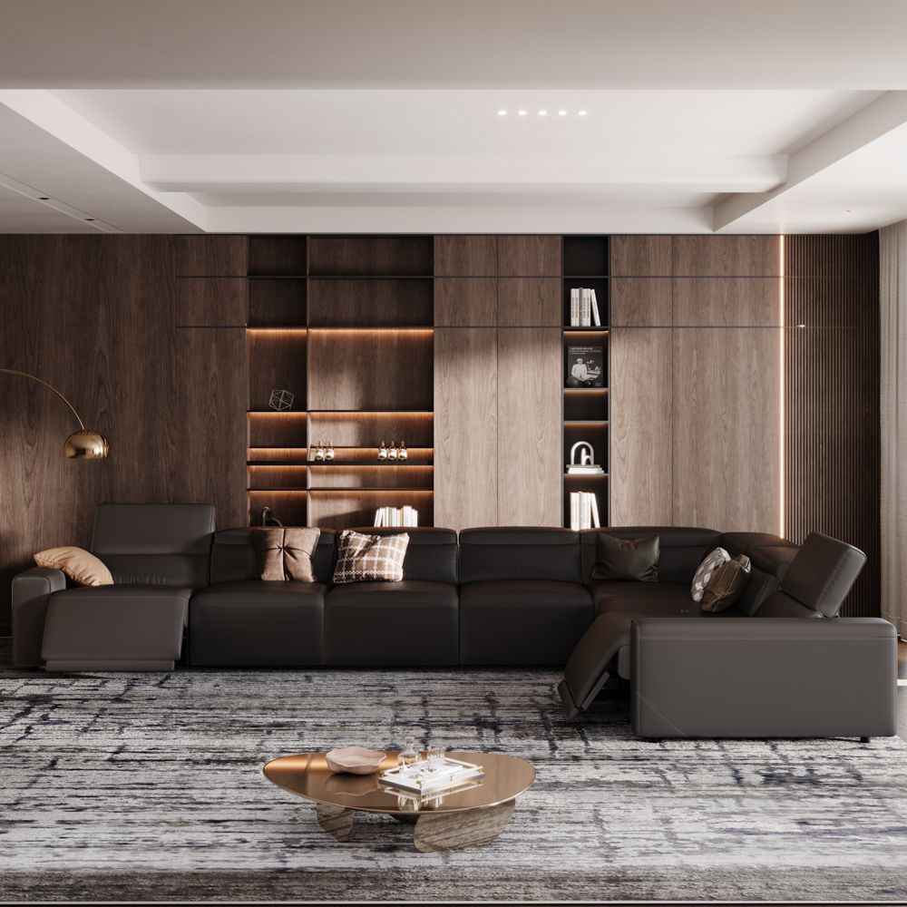 Extendable Black Eco-friendly Microfiber Leather Modular Sofas