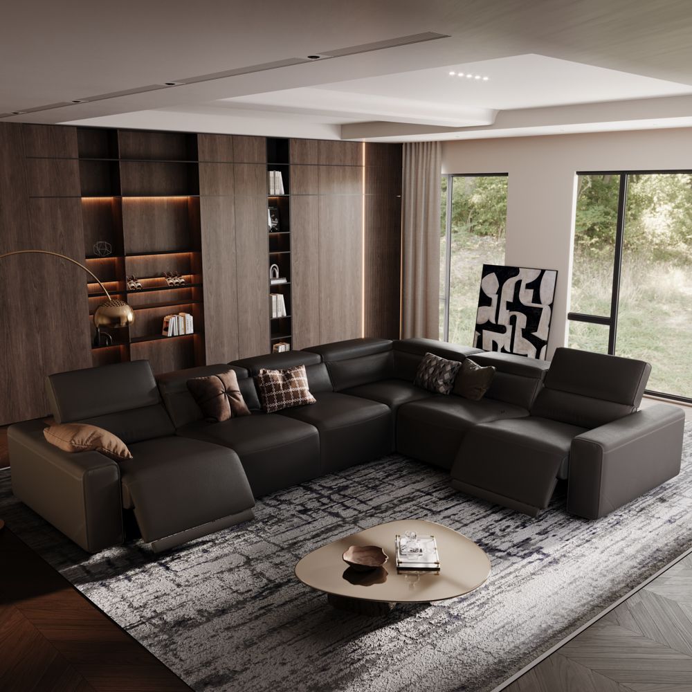 Power Reclining Sofas Black Eco-friendly Microfiber Leather Modular Sofas