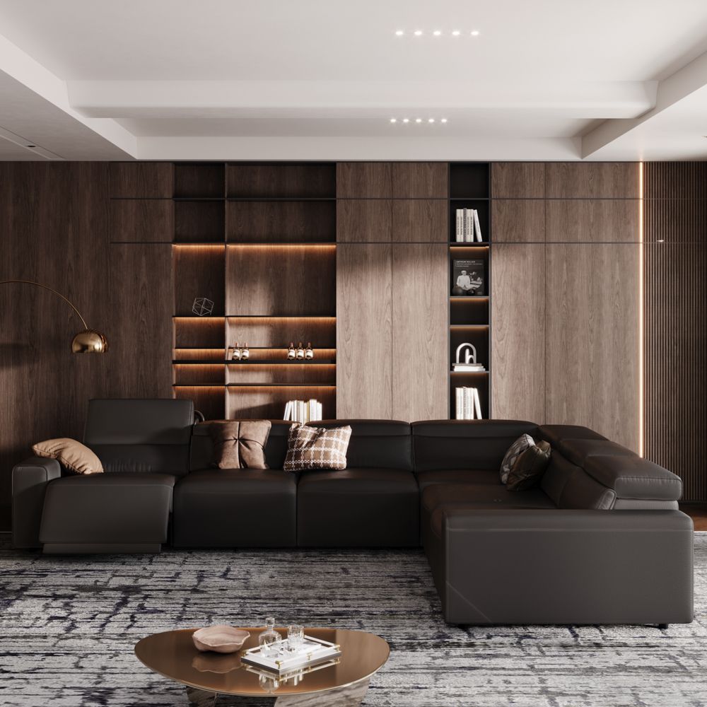 Oversized Black Eco-friendly Microfiber Leather Modular Sofas