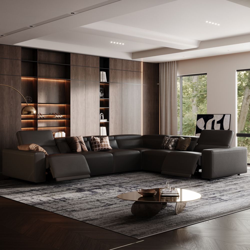 Partly Assemble Black Eco-friendly Microfiber Leather Modular Sofas