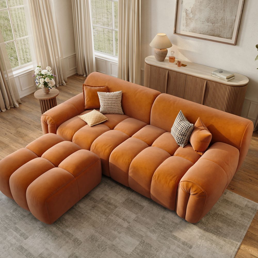 Deep Seat Orange Fabric Modular Sofas