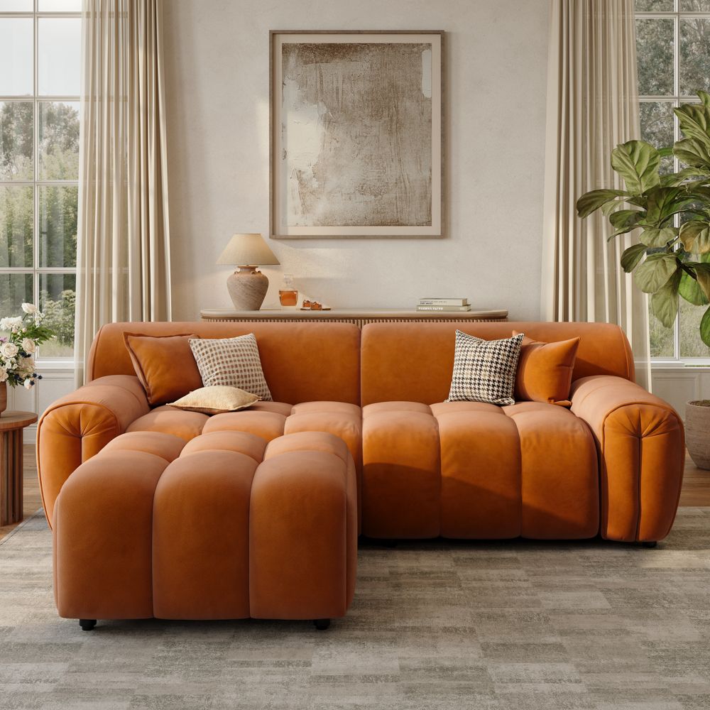 Pure Color Orange Fabric Modular Sofas