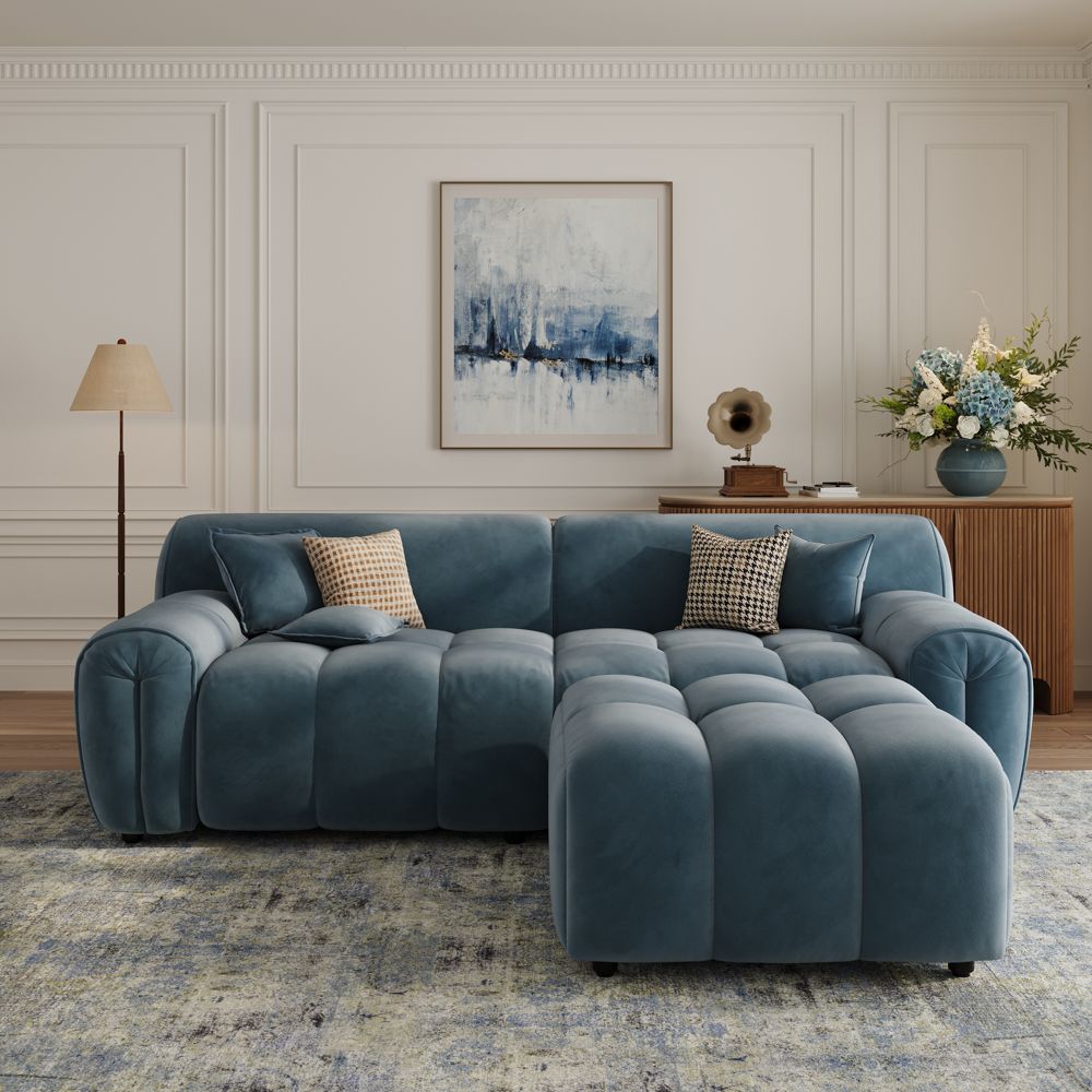 Navy Blue Velvet Fabric Modular Sofas
