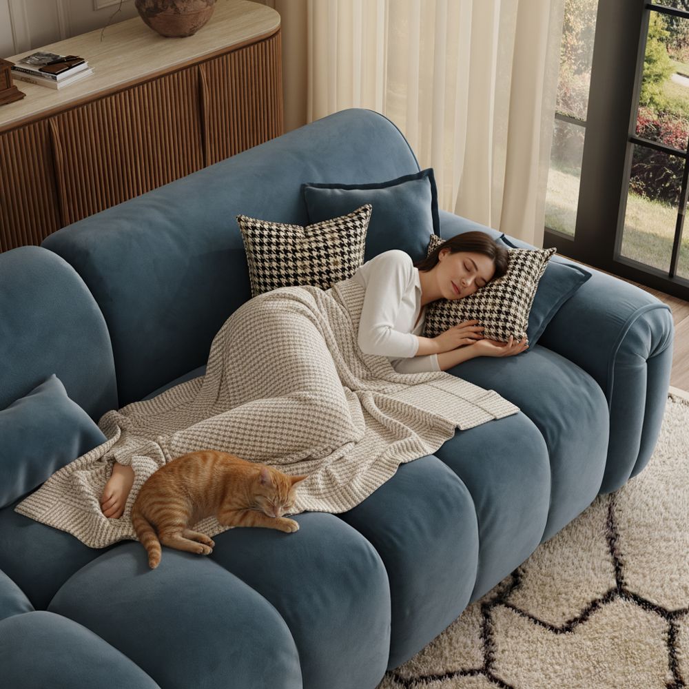 Blue Velvet Sofa Set