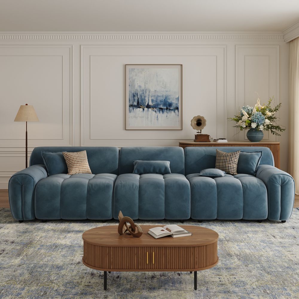 Navy Blue Velvet Fabric Modular Sofas