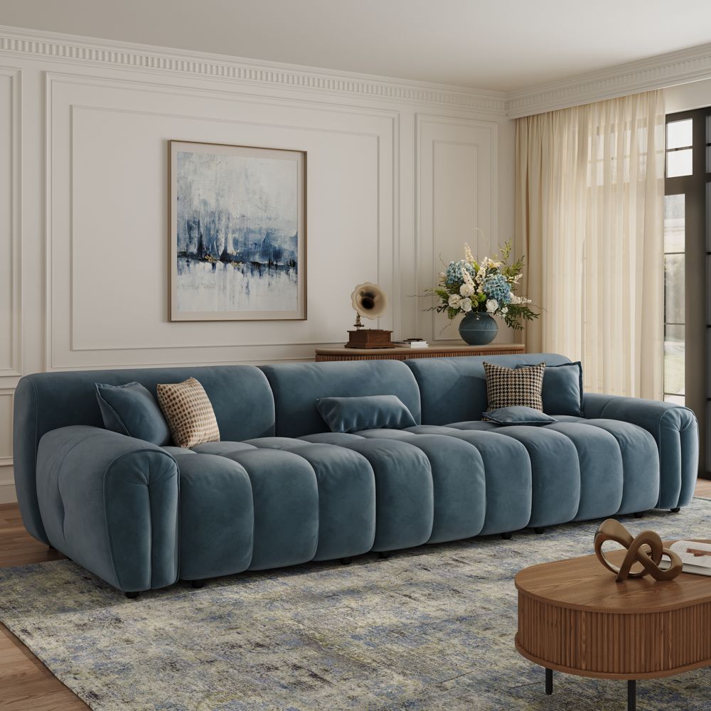 Navy Blue Velvet Fabric Modular Sofas