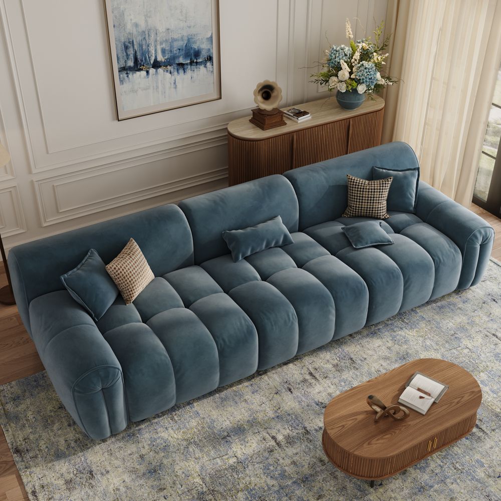Navy Blue Velvet Fabric Modular Sofas