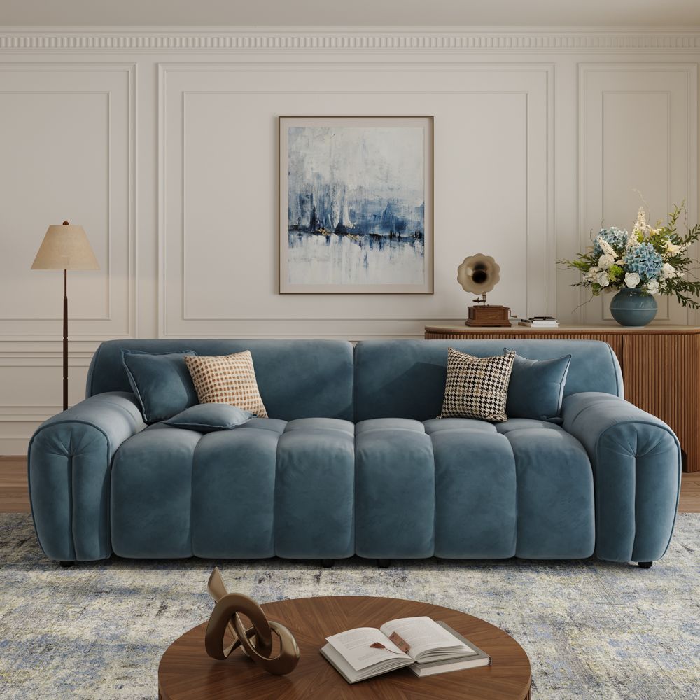 2-3 Seater Navy Blue Velvet Fabric Modular Sofas