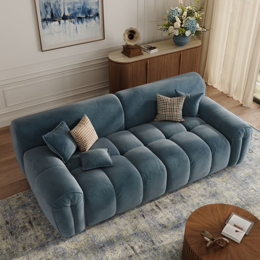 Deep Seat Navy Blue Velvet Fabric Modular Sofas