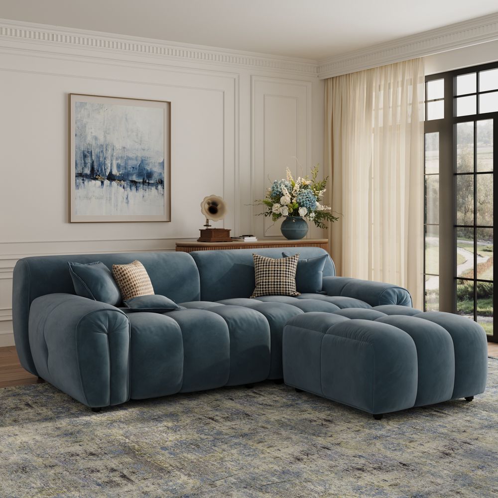 Navy Blue Velvet Fabric Modular Sofas