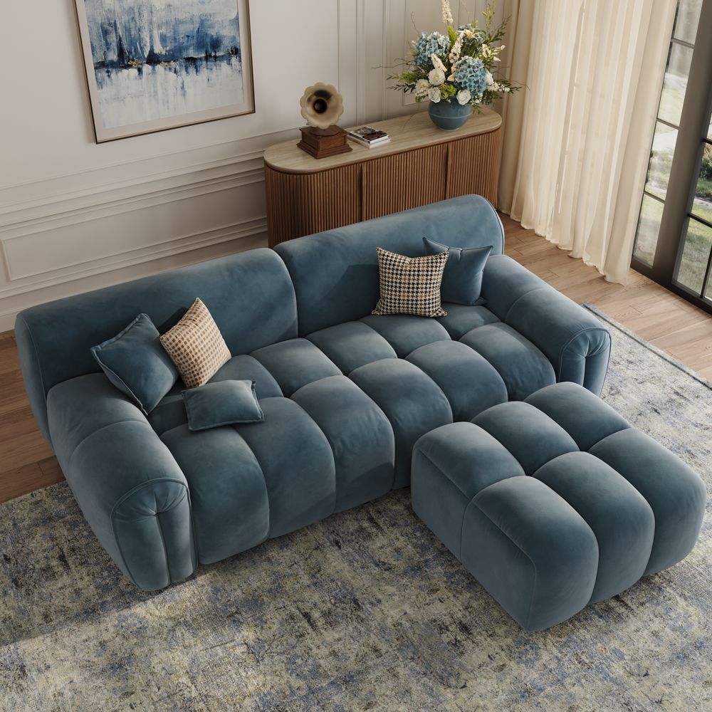 Navy Blue Velvet Fabric Modular Sofas