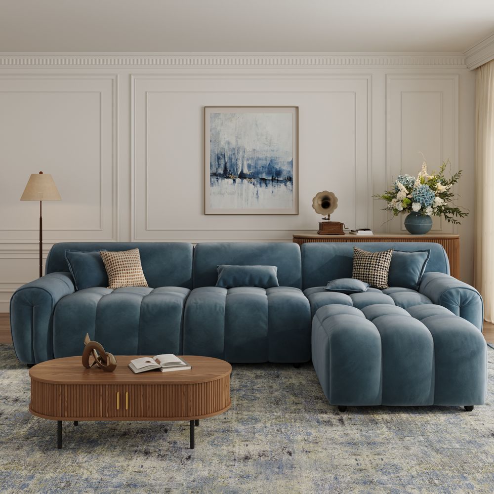 Navy Blue Velvet Fabric Modular Sofas