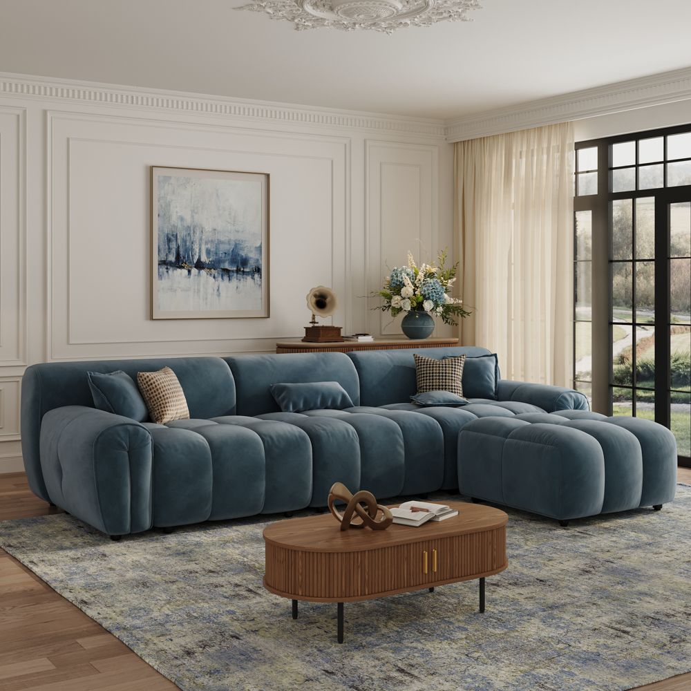 Navy Blue Velvet Fabric Modular Sofas
