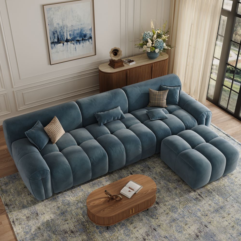 Navy Blue Velvet Fabric Modular Sofas