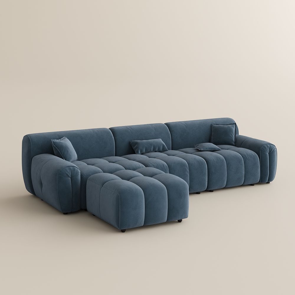 Navy Blue Velvet Fabric Modular Sofas