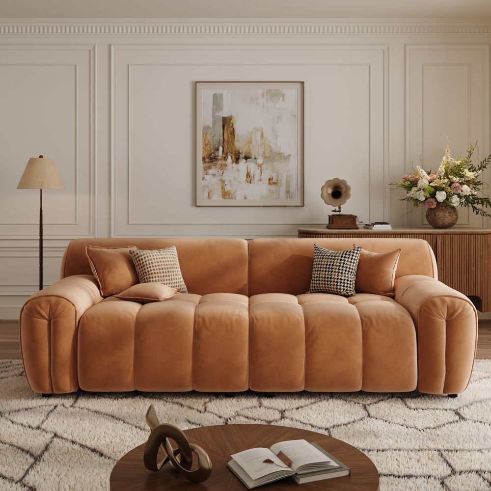Brown Velvet Fabric Modular Sofas