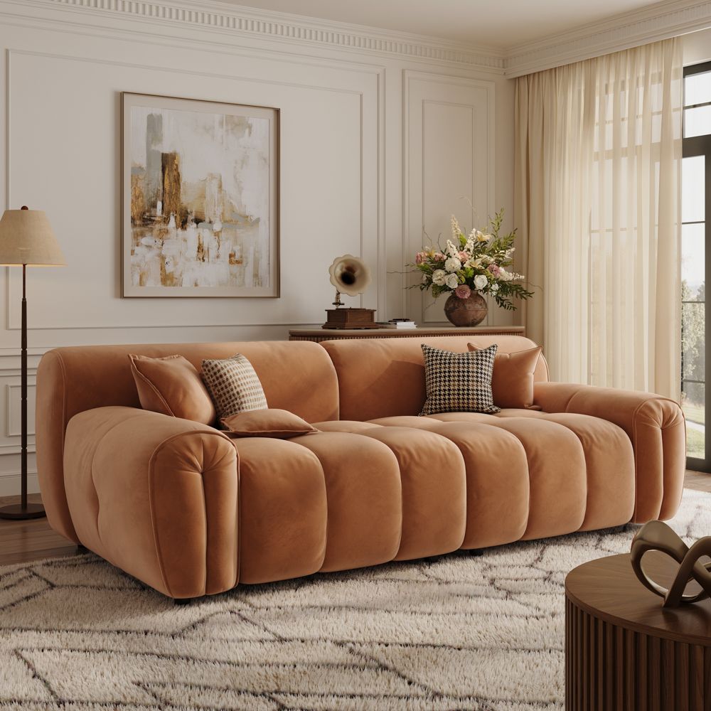 Brown Velvet Fabric Modular Sofas