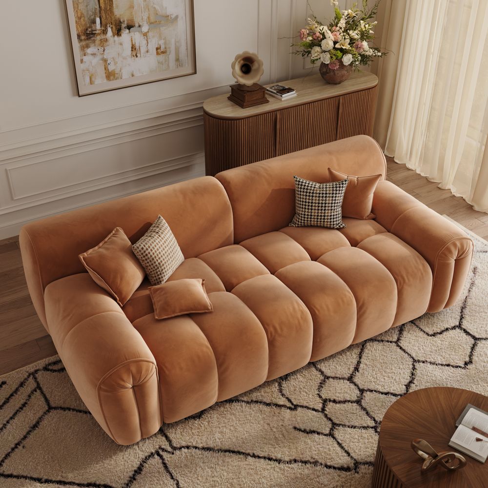 Brown Velvet Fabric Modular Sofas