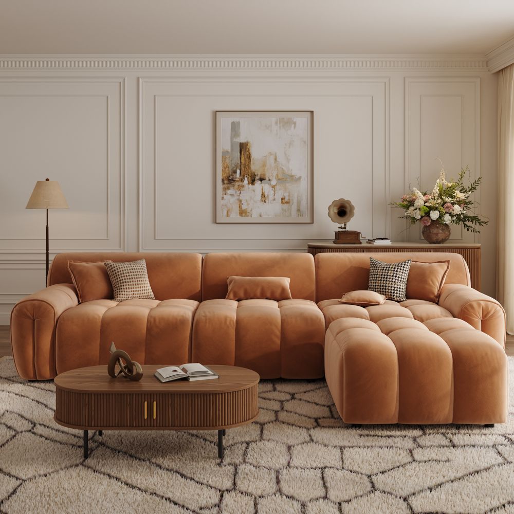 Brown Velvet Fabric Modular Sofas