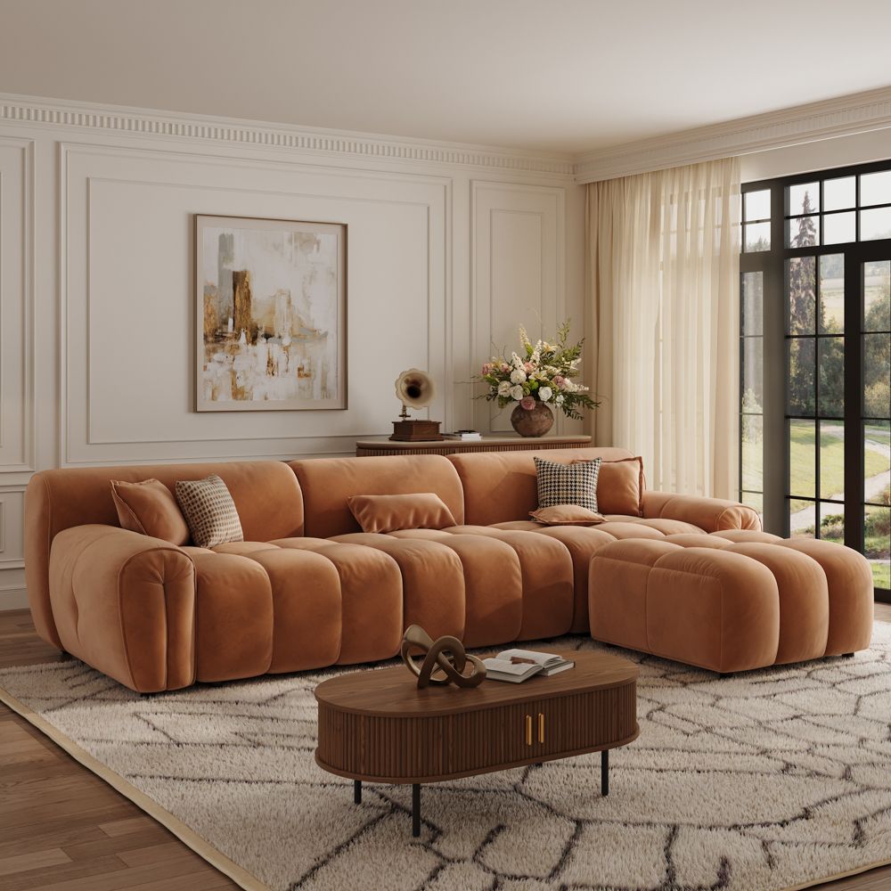 Brown Velvet Fabric Modular Sofas