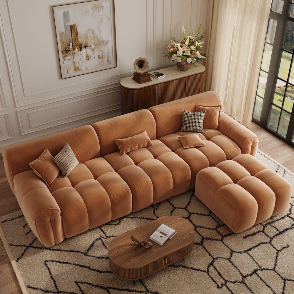 Brown Velvet Fabric Modular Sofas
