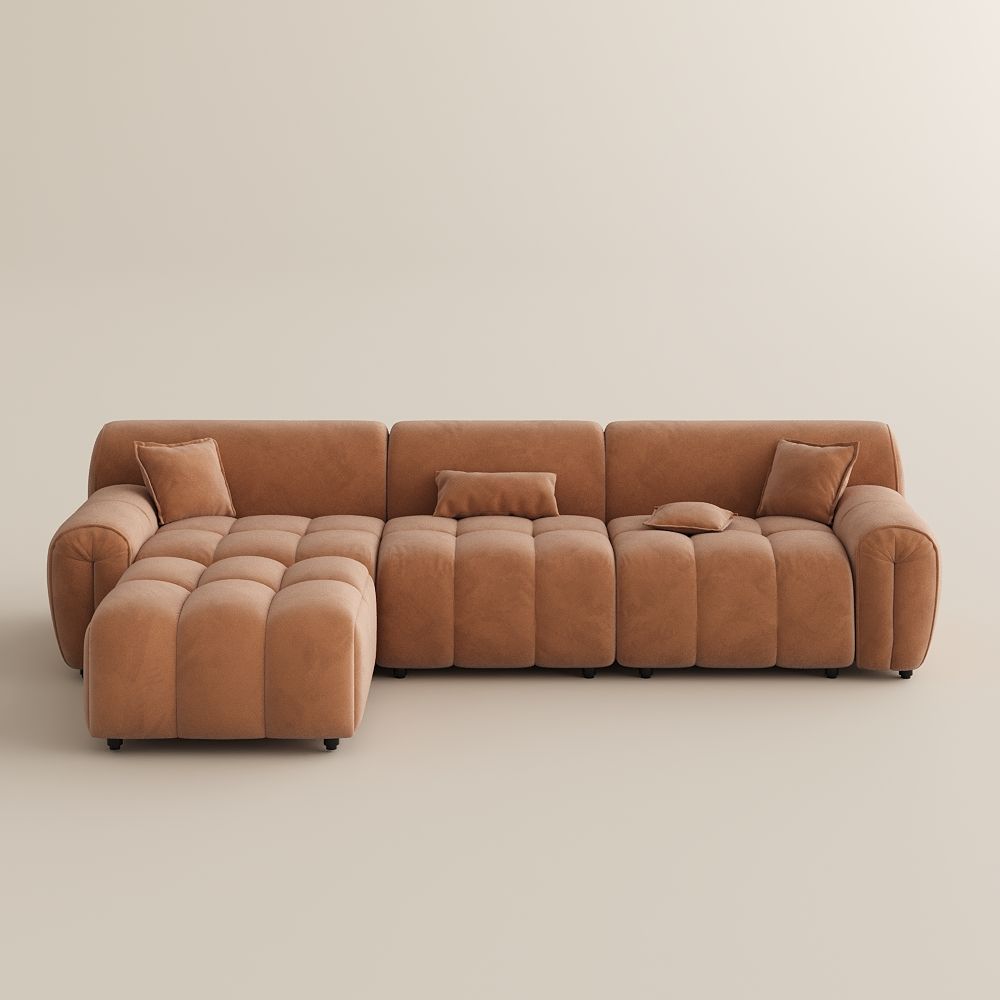 Brown Velvet Fabric Modular Sofas