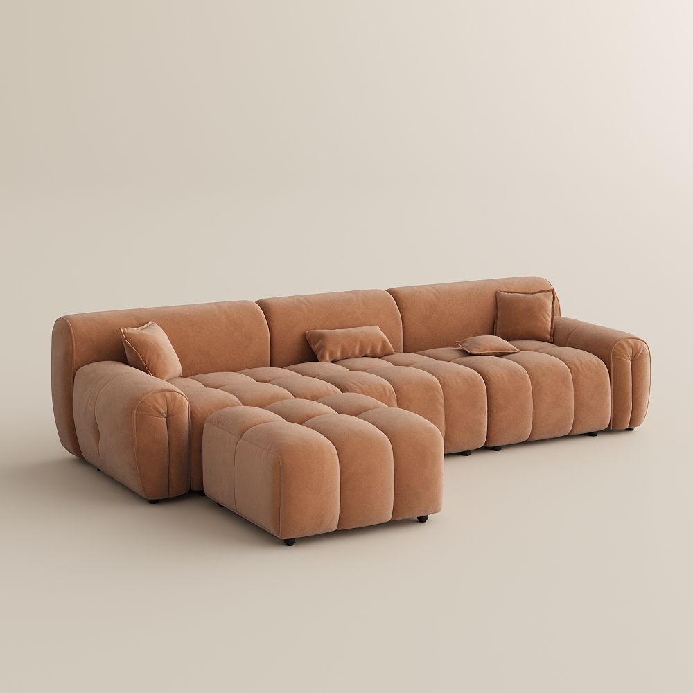 Brown Velvet Fabric Modular Sofas