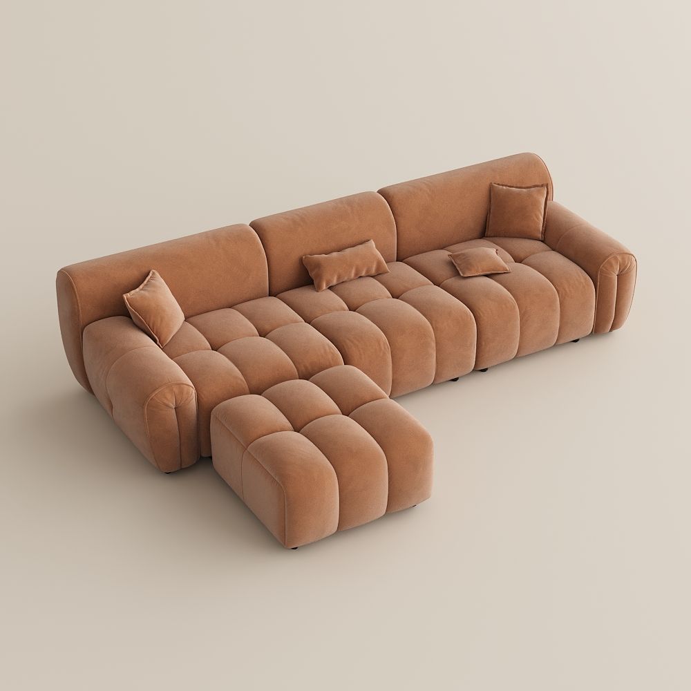 Brown Velvet Fabric Modular Sofas