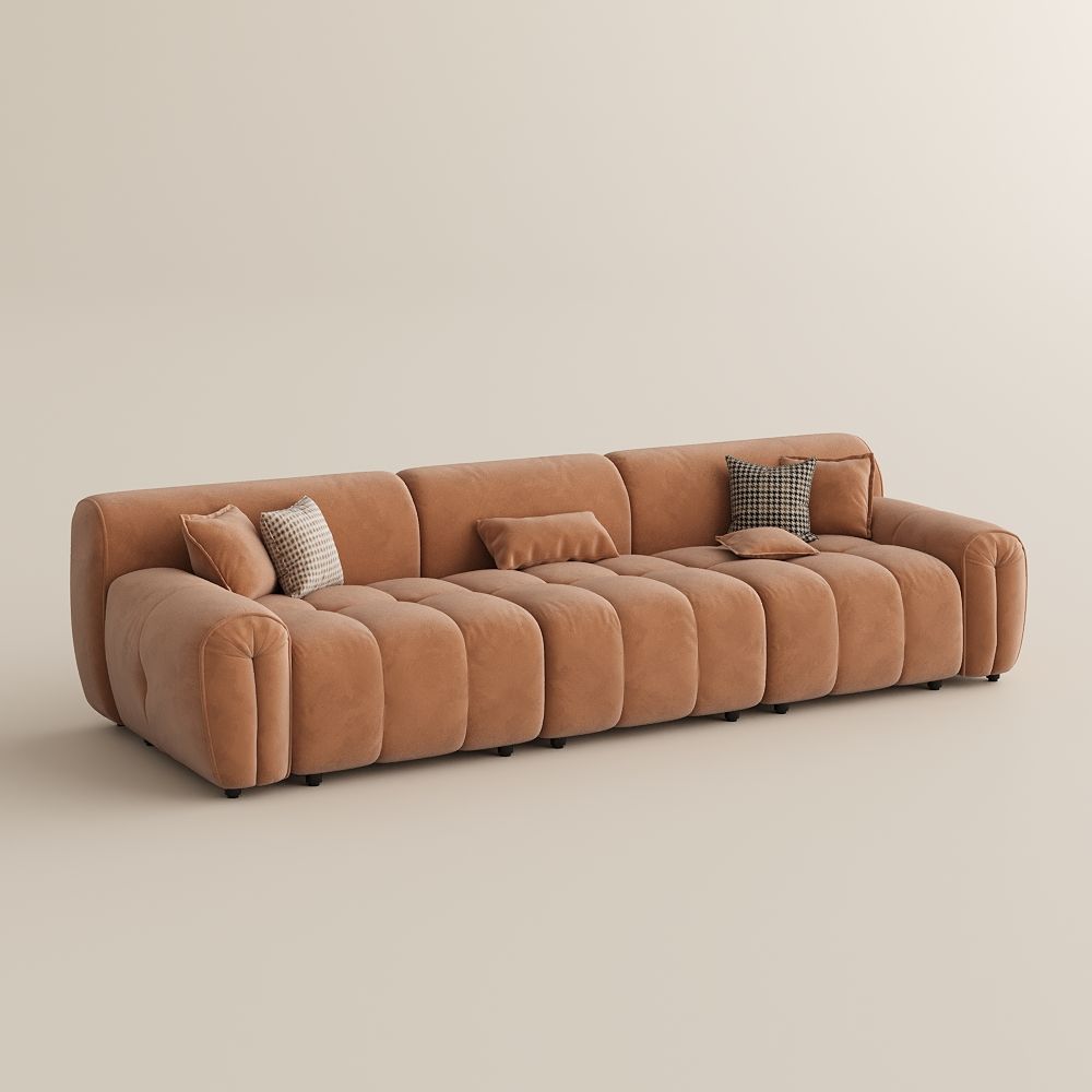 Brown Velvet Fabric Modular Sofas