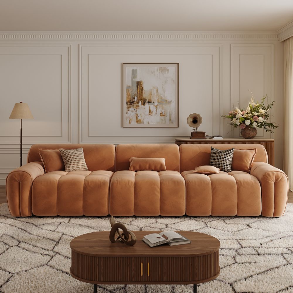 Brown Velvet Fabric Modular Sofas