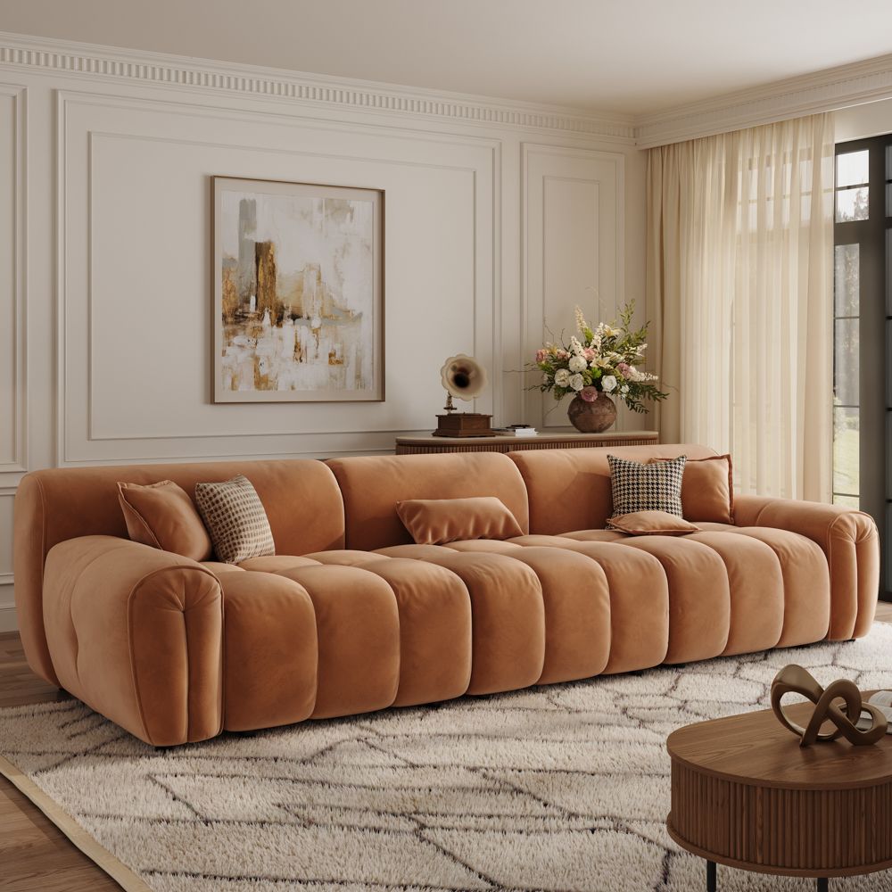 Brown Velvet Fabric Modular Sofas