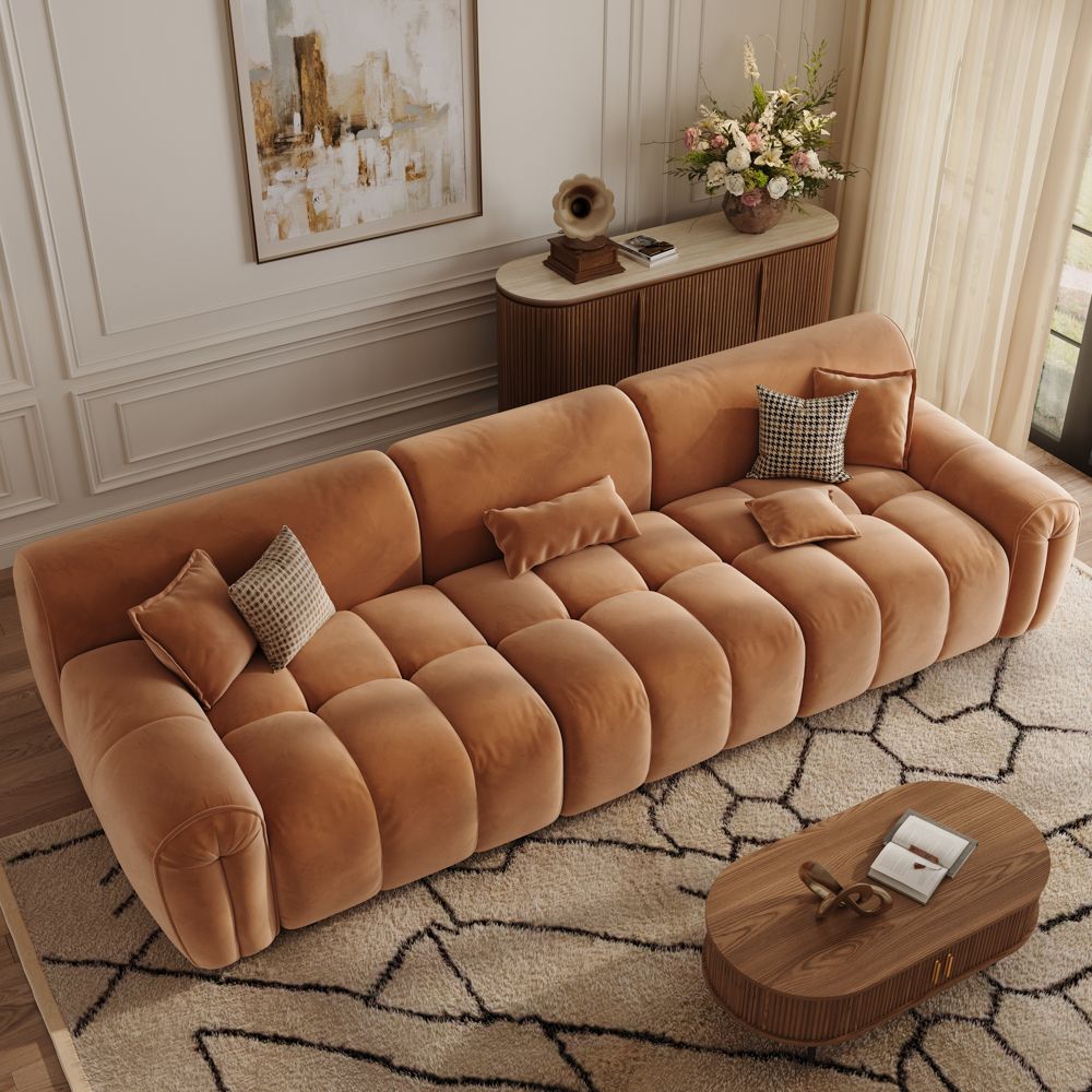 Brown Velvet Fabric Modular Sofas