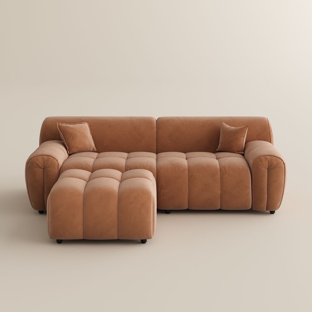 Brown Velvet Fabric Modular Sofas