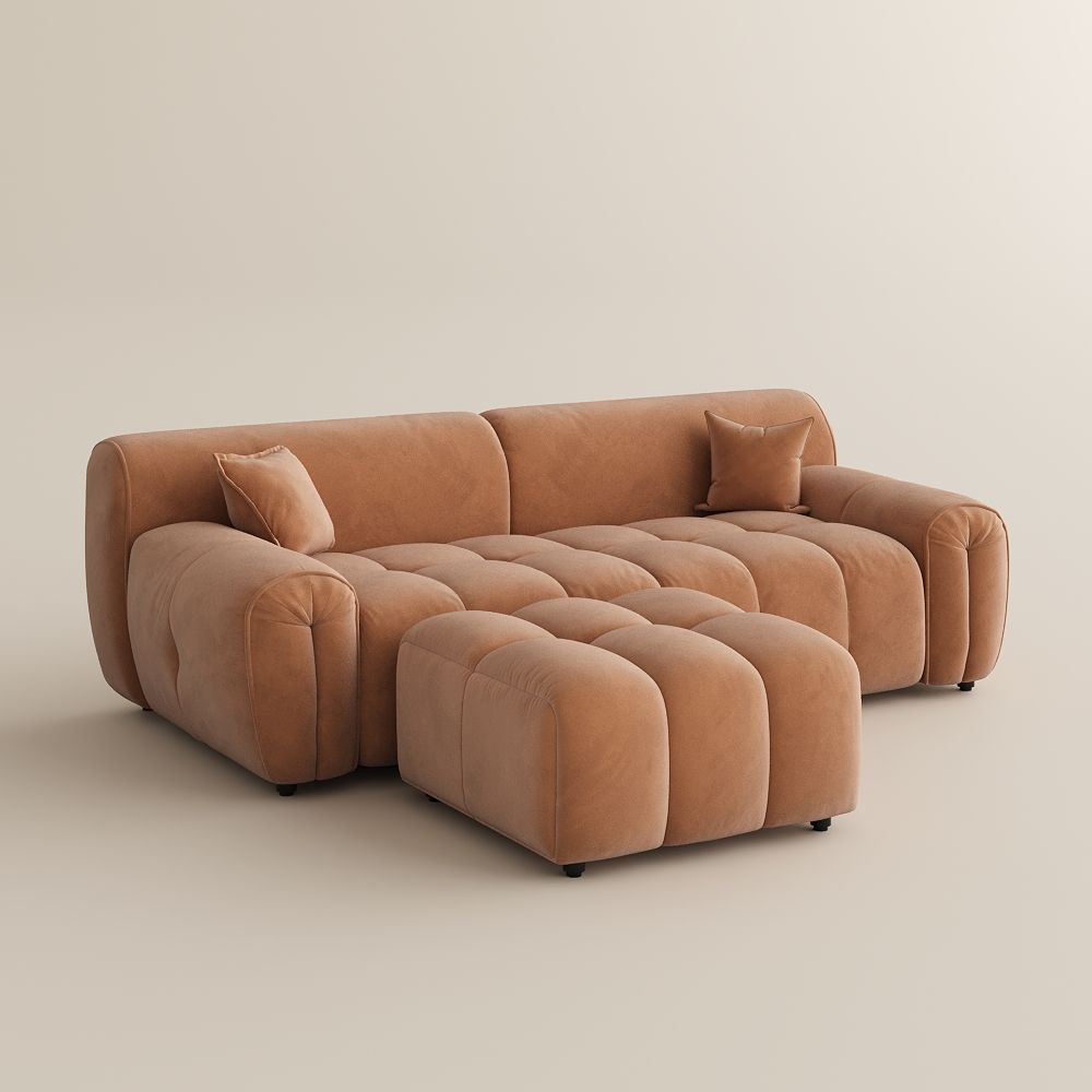 Brown Velvet Fabric Modular Sofas