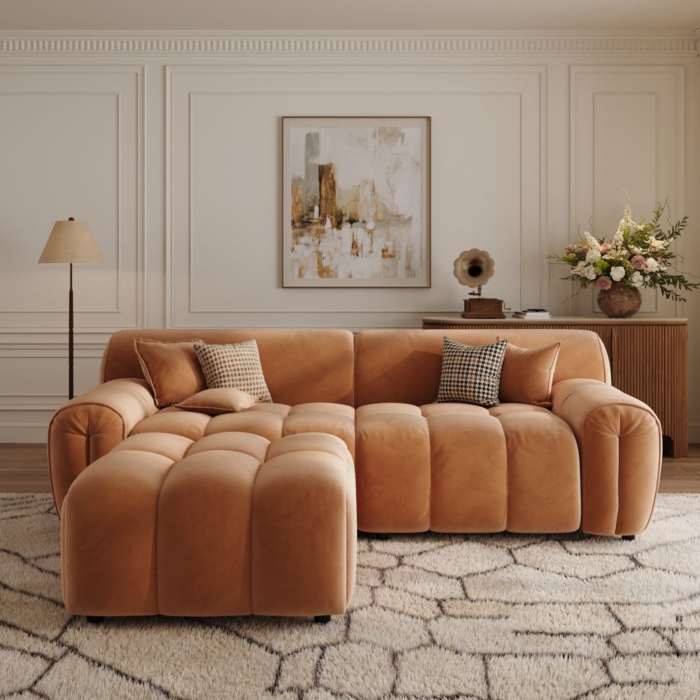 Brown Velvet Fabric Modular Sofas